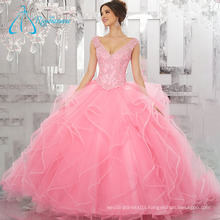 Sequined Beading Crystal Quinceanera Pink Dress Ball Gown